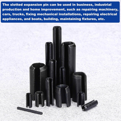 25Pcs Slotted Split Roll Pins 1/2 Inch(12mm) Dia. 1-2/5 Inch(35mm) Length 65Mn Steel Spring Tension Expansion Dowels for Secure Fastening, Black - Colors B