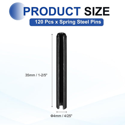 25Pcs Slotted Split Roll Pins 1/2 Inch(12mm) Dia. 1-2/5 Inch(35mm) Length 65Mn Steel Spring Tension Expansion Dowels for Secure Fastening, Black - Colors B