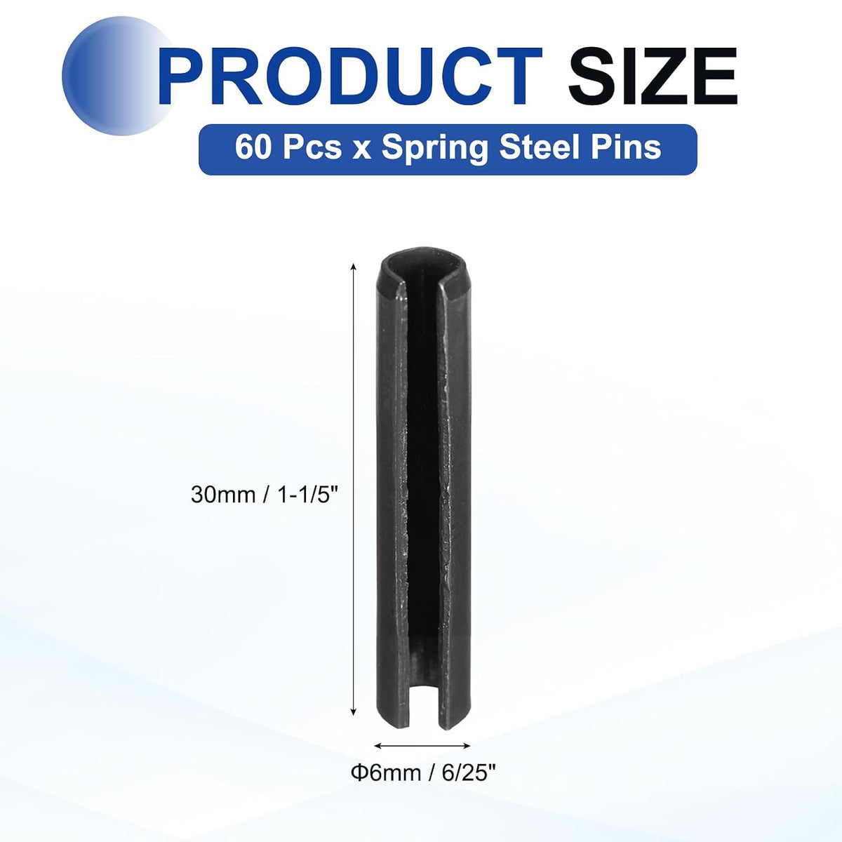 25Pcs Slotted Split Roll Pins 1/2 Inch(12mm) Dia. 1-2/5 Inch(35mm) Length 65Mn Steel Spring Tension Expansion Dowels for Secure Fastening, Black - Colors B