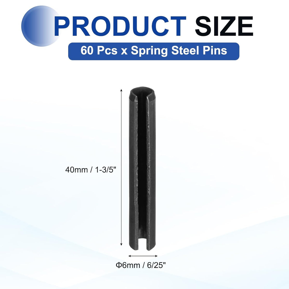 25Pcs Slotted Split Roll Pins 1/2 Inch(12mm) Dia. 1-2/5 Inch(35mm) Length 65Mn Steel Spring Tension Expansion Dowels for Secure Fastening, Black - Colors B