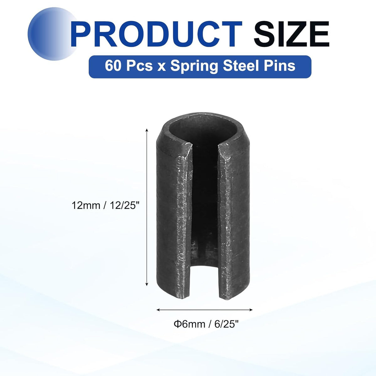 25Pcs Slotted Split Roll Pins 1/2 Inch(12mm) Dia. 1-2/5 Inch(35mm) Length 65Mn Steel Spring Tension Expansion Dowels for Secure Fastening, Black - Colors B