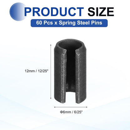 25Pcs Slotted Split Roll Pins 1/2 Inch(12mm) Dia. 1-2/5 Inch(35mm) Length 65Mn Steel Spring Tension Expansion Dowels for Secure Fastening, Black - Colors B