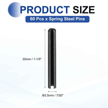 25Pcs Slotted Split Roll Pins 1/2 Inch(12mm) Dia. 1-2/5 Inch(35mm) Length 65Mn Steel Spring Tension Expansion Dowels for Secure Fastening, Black - Colors B