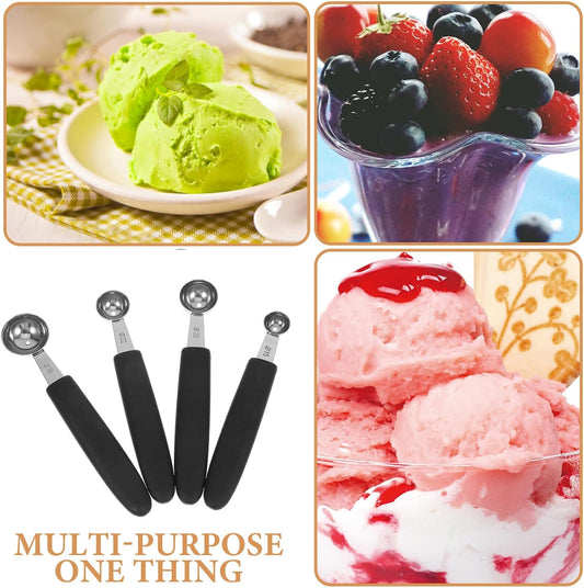 4pcs Stainless Steel Melon Baller Ice Cream Scoop Melon Ball Scoop Watermelon Spoon for Gelato Cantaloupe Ice Cream Watermelon Fruit
