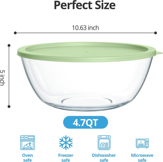 Extra Large Glass Mixing Bowls Clear Glass Salad Cooking Bowls for Kitchen Salad Bread Storage (4.7Qt)