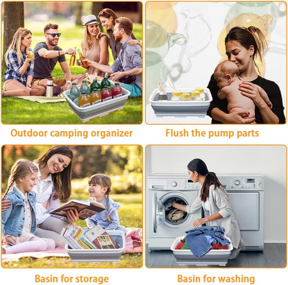 Collapsible Dish Pans – 10L (2.6 Gal) Foldable Sink Tub, 14.5'' x 10.5'' x 5", Compact and Space-Saving Multiuse Foldable Basin for Dish Washing, Camping, RV and Vegetable Cleaning