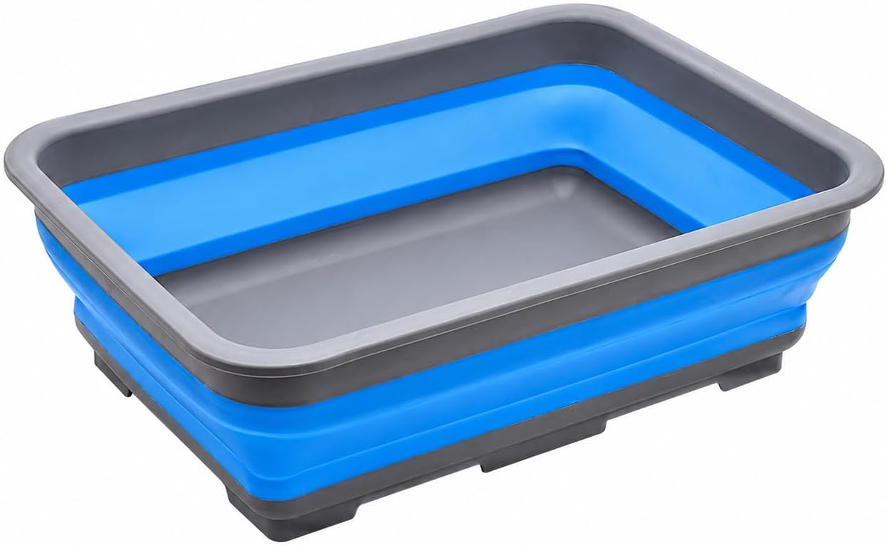Collapsible Dish Pans – 10L (2.6 Gal) Foldable Sink Tub, 14.5'' x 10.5'' x 5", Compact and Space-Saving Multiuse Foldable Basin for Dish Washing, Camping, RV and Vegetable Cleaning