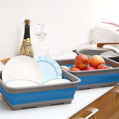 Collapsible Dish Pans – 10L (2.6 Gal) Foldable Sink Tub, 14.5'' x 10.5'' x 5", Compact and Space-Saving Multiuse Foldable Basin for Dish Washing, Camping, RV and Vegetable Cleaning