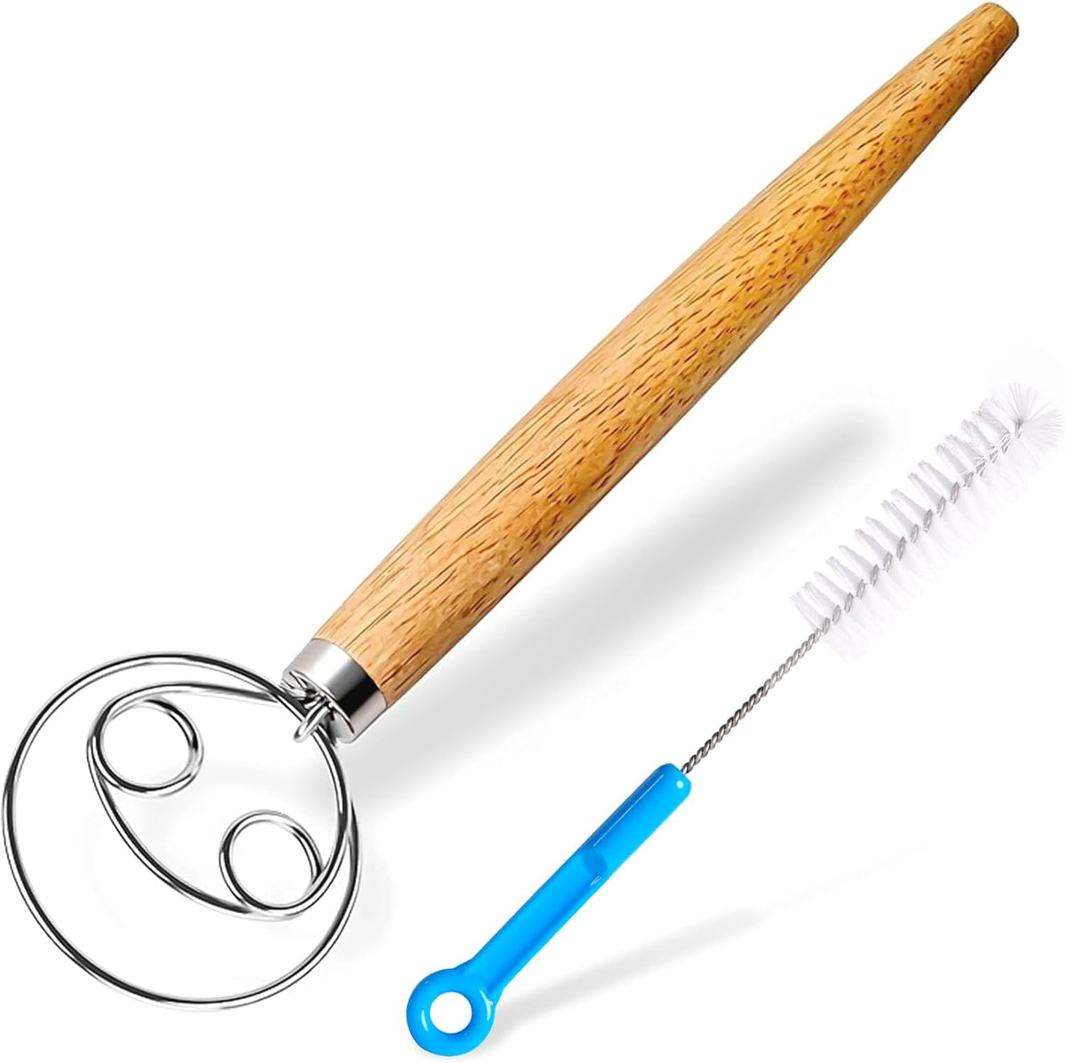 Danish Dough Whisk Large Bread Mixer 13 Inches Premium Stainless Steel Whisk Traditional Dutch Style Bread Making Tools, Whisking Tool with a Cleaning Brush