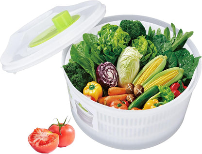 3L Salad Spinner, Versatile Lettuce Dryer with Colander & Bowl, for Berries, Fruits, and Veggies, White & Green