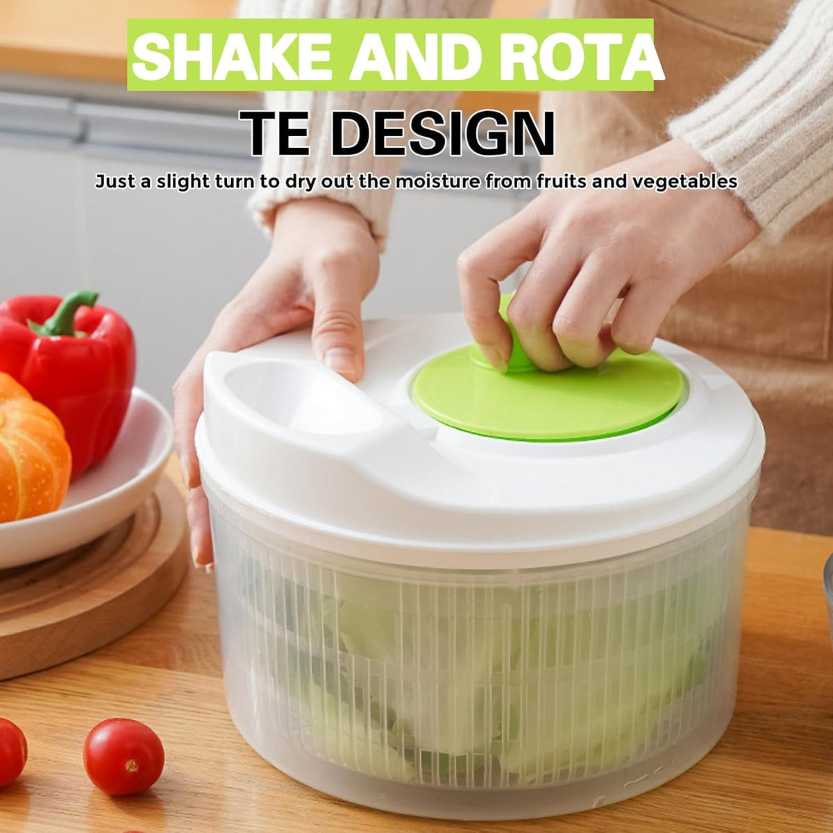 3L Salad Spinner, Versatile Lettuce Dryer with Colander & Bowl, for Berries, Fruits, and Veggies, White & Green