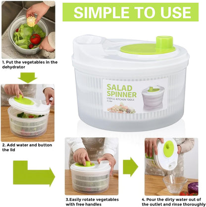 3L Salad Spinner, Versatile Lettuce Dryer with Colander & Bowl, for Berries, Fruits, and Veggies, White & Green