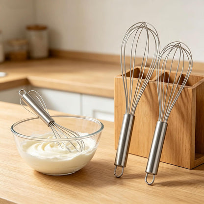 Stainless Steel Whisk Set, 3 Sizes (8", 10", 12") Kitchen Whisks for Cooking, Balloon Wire Whisk for Mixing, Whisking, Beating, Blending, Egg Beater, Baking, Whipping Cream, Frothing Milk