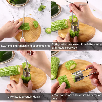 Red Bell Pepper Seed Corer, Upgraded T Shaped Vegetable and Fruit Corer Stainless Steel Tomato Apple Seed Remover Tool Practical Kitchen Gadget for Removing Fruit & Vegetable Cores