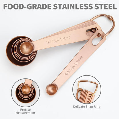 Measuring Spoons,304 Stainless Steel Measuring Cups & Spoon Set of 7 Piece:1Tbsp&1/2Tbsp,1tsp,3/4tsp,1/2tsp,1/4tsp,1/8tsp Teaspoon Coffee Scoop Tablespoon for Dry and Liquid Ingredients,Gold