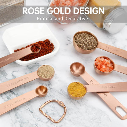 Measuring Spoons,304 Stainless Steel Measuring Cups & Spoon Set of 7 Piece:1Tbsp&1/2Tbsp,1tsp,3/4tsp,1/2tsp,1/4tsp,1/8tsp Teaspoon Coffee Scoop Tablespoon for Dry and Liquid Ingredients,Gold