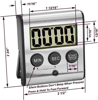 Elegant Digital Kitchen Timer Stainless Steel - Loud Alarm - Model eT-23