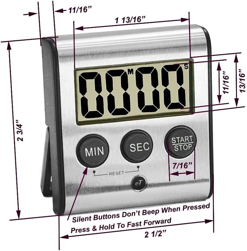 Elegant Digital Kitchen Timer Stainless Steel - Loud Alarm - Model eT-23