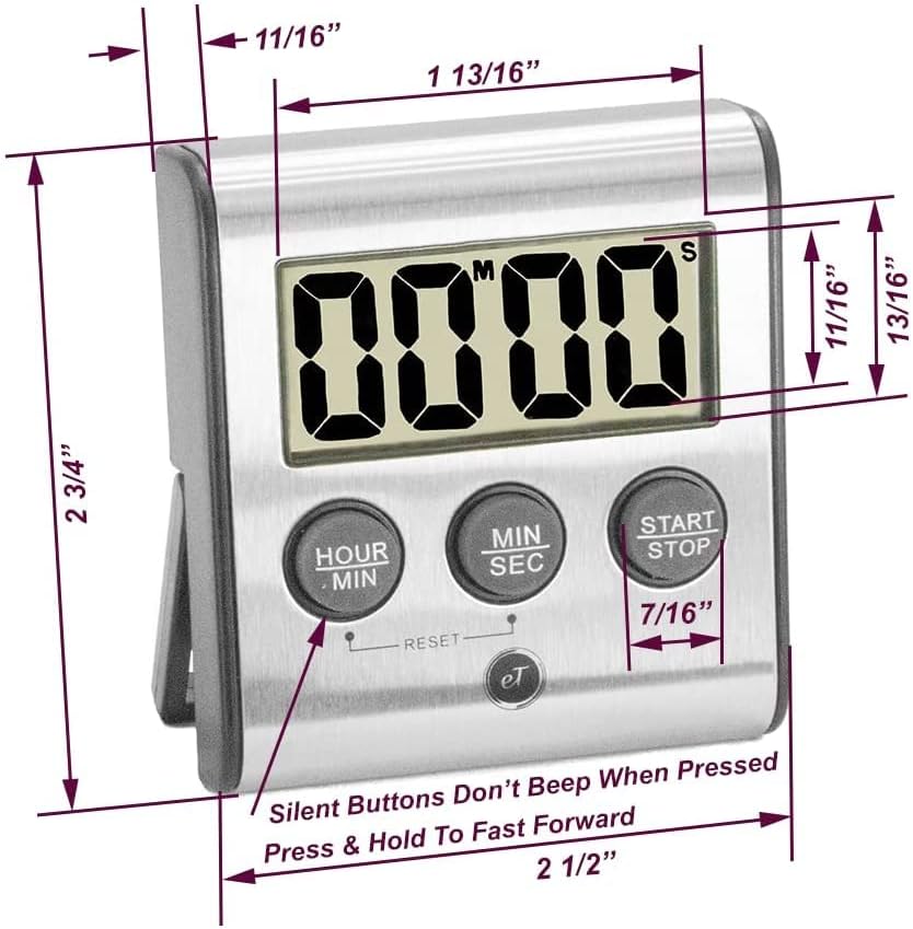 Elegant Digital Kitchen Timer Stainless Steel - Loud Alarm - Model eT-23