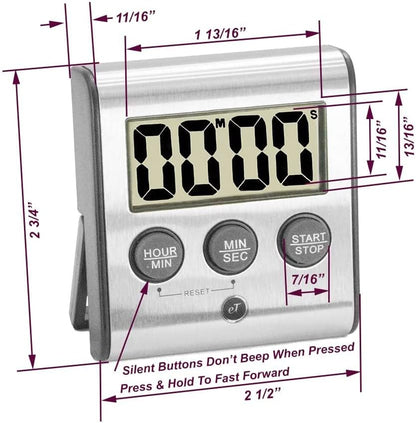 Elegant Digital Kitchen Timer Stainless Steel - Loud Alarm - Model eT-23