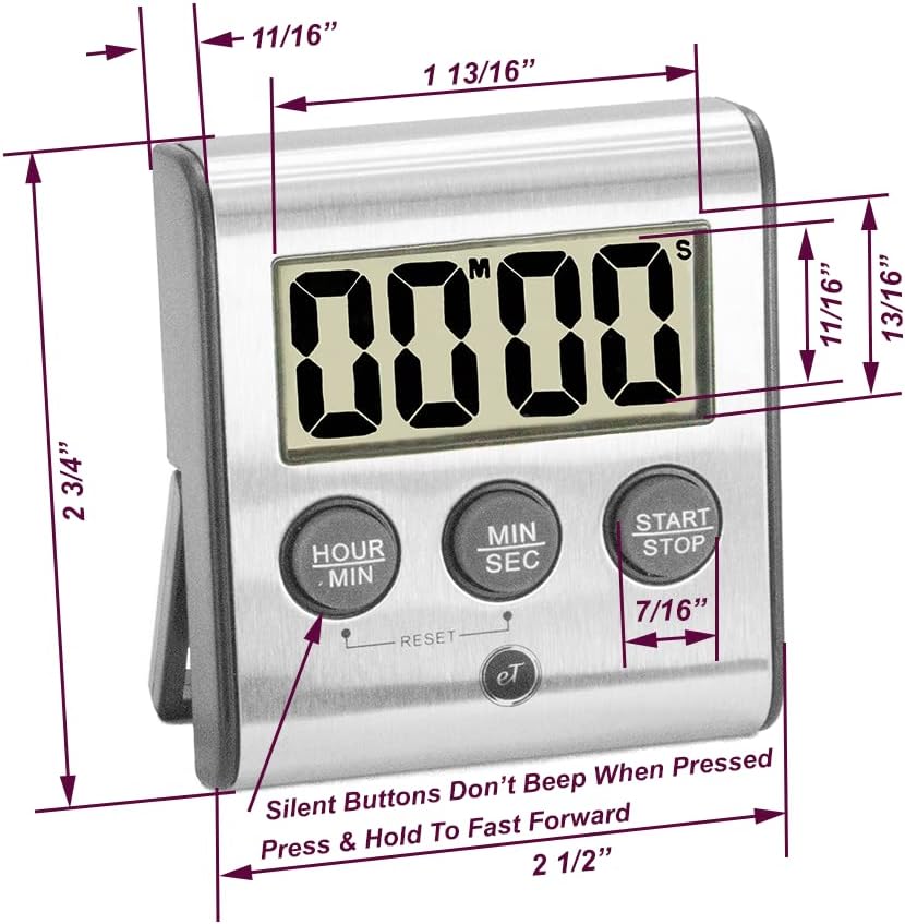 Elegant Digital Kitchen Timer Stainless Steel - Loud Alarm - Model eT-23