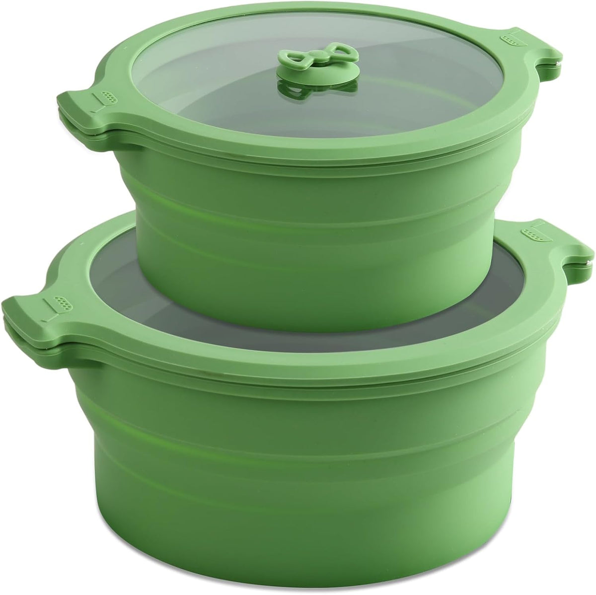 Collapsible Silicone Microwave Cookware Cooker Steamer for Cooking with Lids, 0.8L and 1.4L Glass Food Storage Container Sealed Bowl Mixing Bowls BPA Free