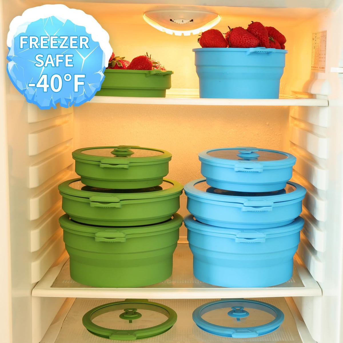 Collapsible Silicone Microwave Cookware Cooker Steamer for Cooking with Lids, 0.8L and 1.4L Glass Food Storage Container Sealed Bowl Mixing Bowls BPA Free