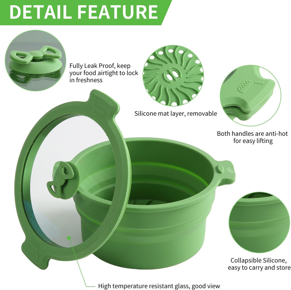 Collapsible Silicone Microwave Cookware Cooker Steamer for Cooking with Lids, 0.8L and 1.4L Glass Food Storage Container Sealed Bowl Mixing Bowls BPA Free