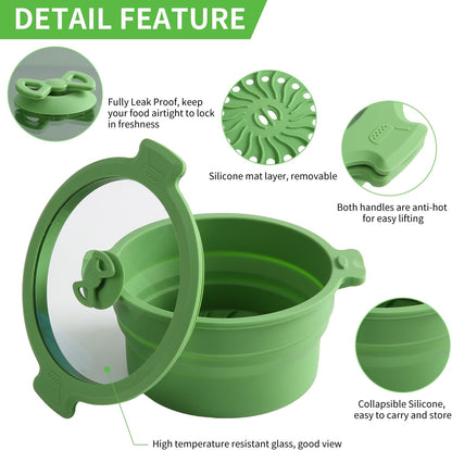 Collapsible Silicone Microwave Cookware Cooker Steamer for Cooking with Lids, 0.8L and 1.4L Glass Food Storage Container Sealed Bowl Mixing Bowls BPA Free
