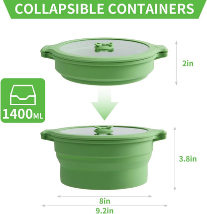 Collapsible Silicone Microwave Cookware Cooker Steamer for Cooking with Lids, 0.8L and 1.4L Glass Food Storage Container Sealed Bowl Mixing Bowls BPA Free