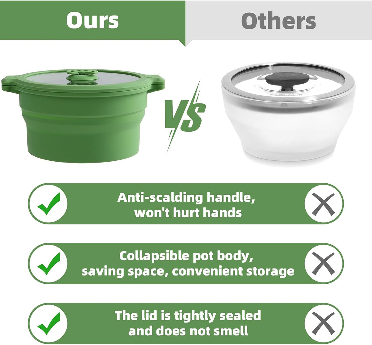 Collapsible Silicone Microwave Cookware Cooker Steamer for Cooking with Lids, 0.8L and 1.4L Glass Food Storage Container Sealed Bowl Mixing Bowls BPA Free