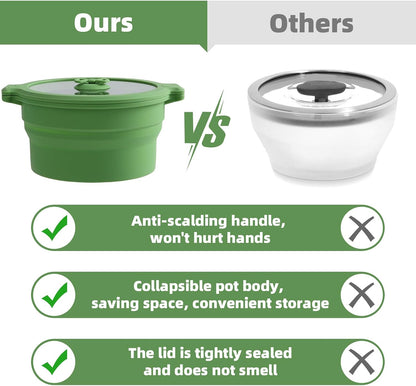 Collapsible Silicone Microwave Cookware Cooker Steamer for Cooking with Lids, 0.8L and 1.4L Glass Food Storage Container Sealed Bowl Mixing Bowls BPA Free