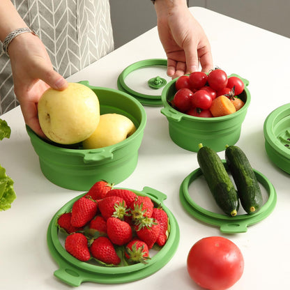 Collapsible Silicone Microwave Cookware Cooker Steamer for Cooking with Lids, 0.8L and 1.4L Glass Food Storage Container Sealed Bowl Mixing Bowls BPA Free