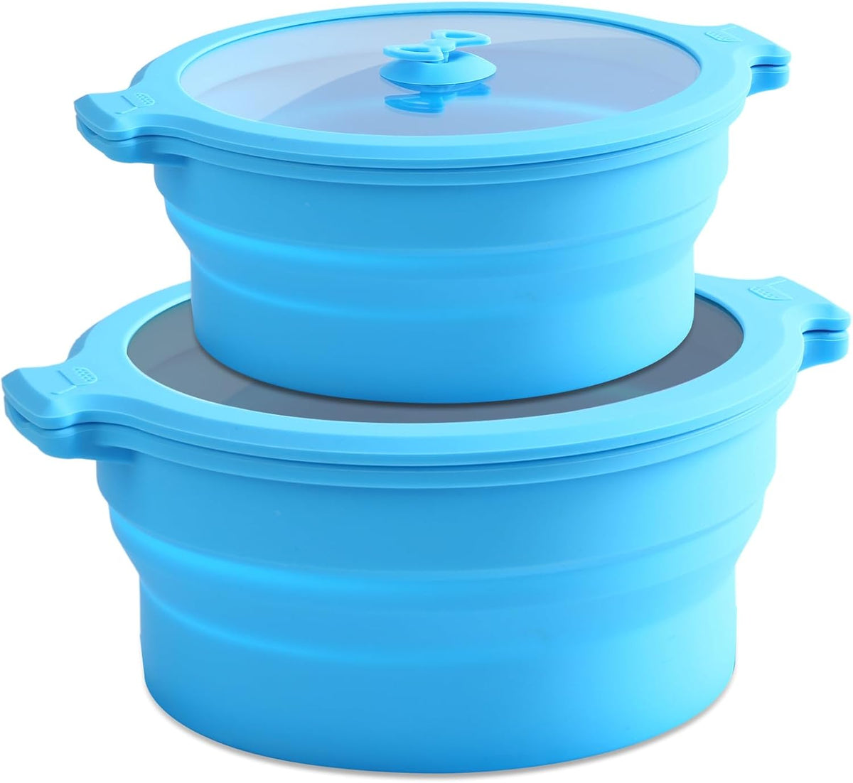 Collapsible Silicone Microwave Cookware Cooker Steamer for Cooking with Lids, 0.8L and 1.4L Glass Food Storage Container Sealed Bowl Mixing Bowls BPA Free