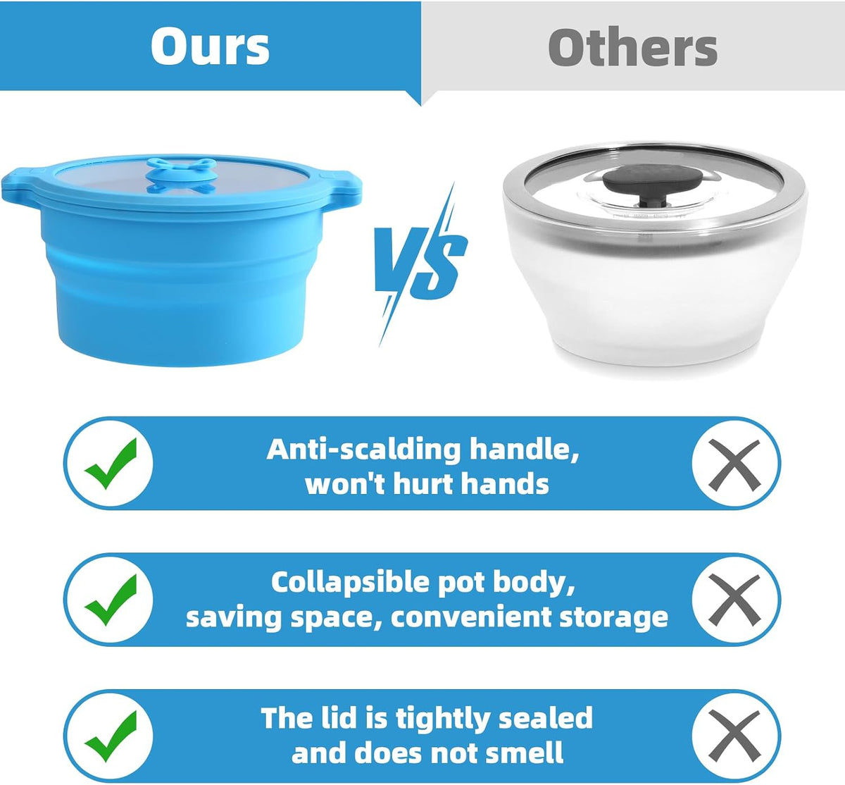 Collapsible Silicone Microwave Cookware Cooker Steamer for Cooking with Lids, 0.8L and 1.4L Glass Food Storage Container Sealed Bowl Mixing Bowls BPA Free