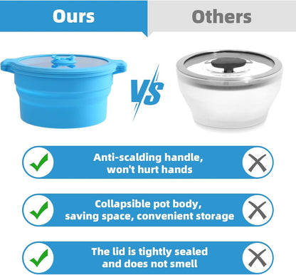 Collapsible Silicone Microwave Cookware Cooker Steamer for Cooking with Lids, 0.8L and 1.4L Glass Food Storage Container Sealed Bowl Mixing Bowls BPA Free