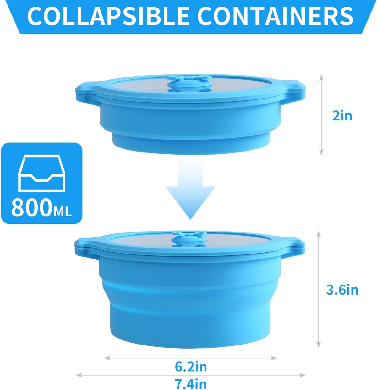 Collapsible Silicone Microwave Cookware Cooker Steamer for Cooking with Lids, 0.8L and 1.4L Glass Food Storage Container Sealed Bowl Mixing Bowls BPA Free