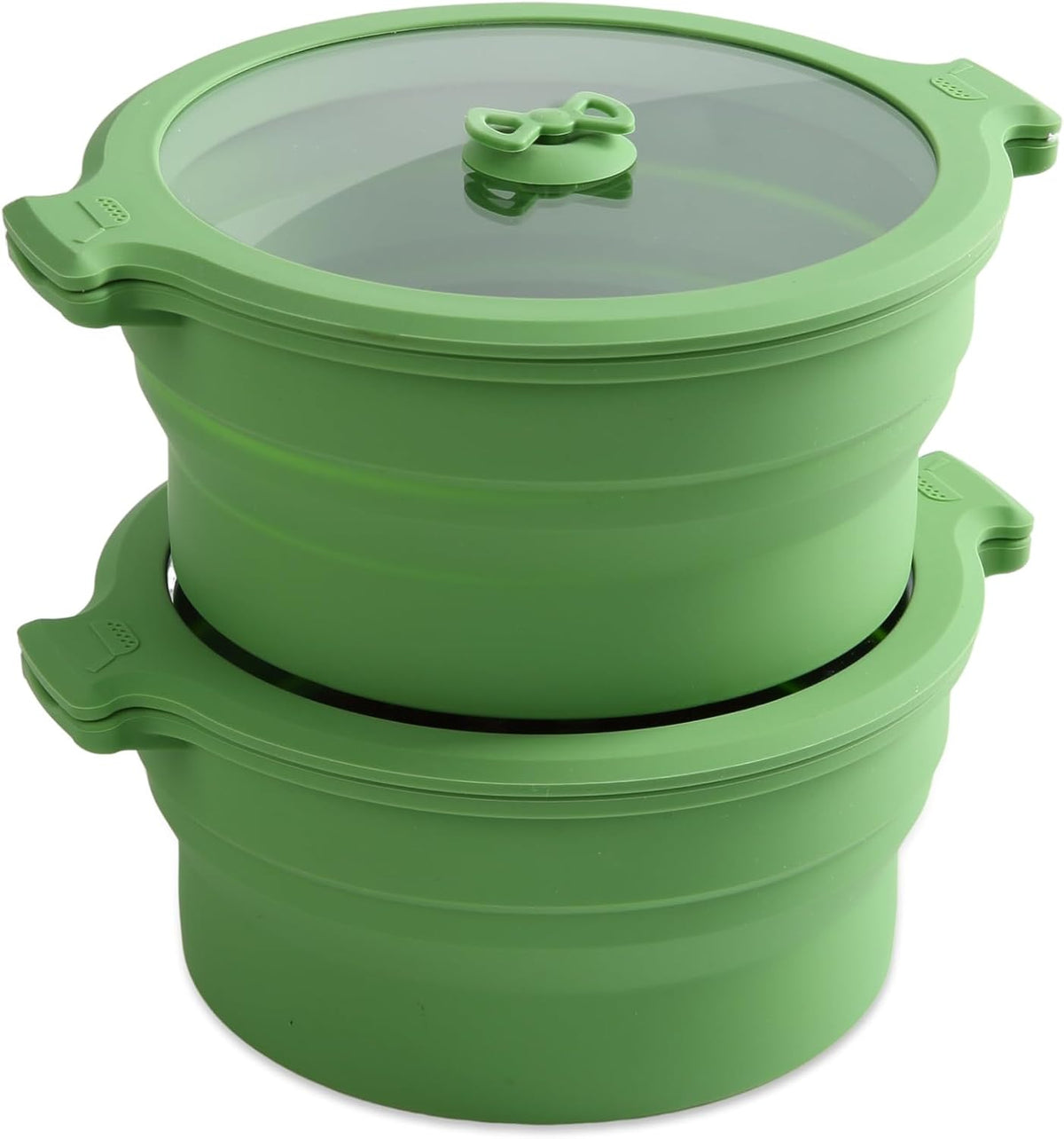 Collapsible Silicone Microwave Cookware Cooker Steamer for Cooking with Lids, 0.8L and 1.4L Glass Food Storage Container Sealed Bowl Mixing Bowls BPA Free