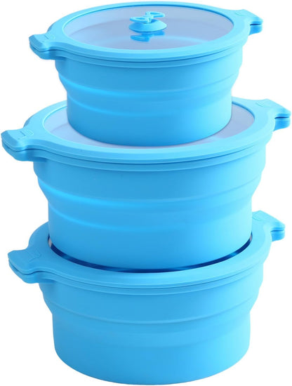 Collapsible Silicone Microwave Cookware Cooker Steamer for Cooking with Lids, 0.8L and 1.4L Glass Food Storage Container Sealed Bowl Mixing Bowls BPA Free