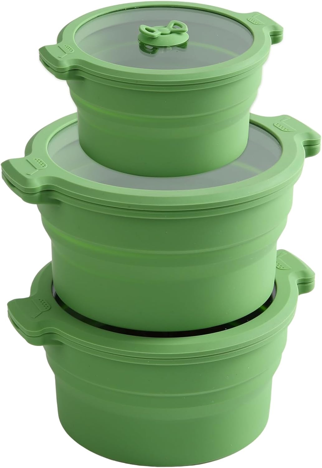 Collapsible Silicone Microwave Cookware Cooker Steamer for Cooking with Lids, 0.8L and 1.4L Glass Food Storage Container Sealed Bowl Mixing Bowls BPA Free