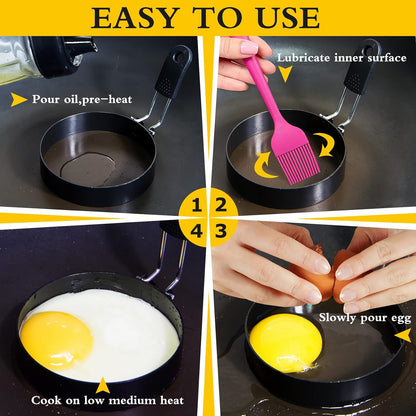 3.5'' Egg Rings with Silicone Handle, Stainless Steel Egg Cooking Rings，Nonstick，For Frying Eggs and English Muffins Pancake, Egg Mold Shaper For Breakfast