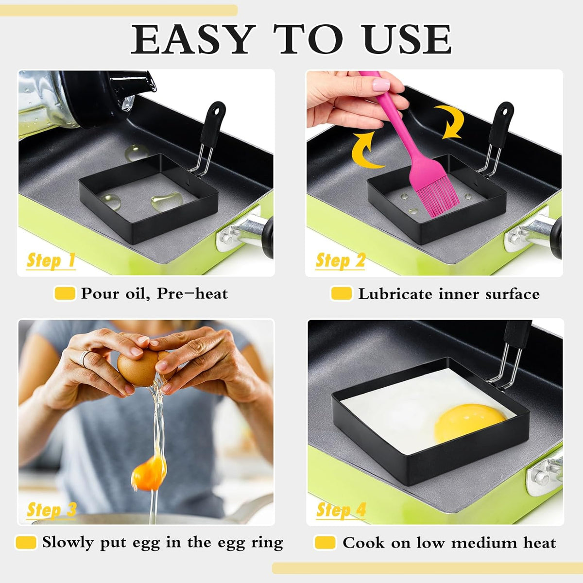 3.5'' Egg Rings with Silicone Handle, Stainless Steel Egg Cooking Rings，Nonstick，For Frying Eggs and English Muffins Pancake, Egg Mold Shaper For Breakfast