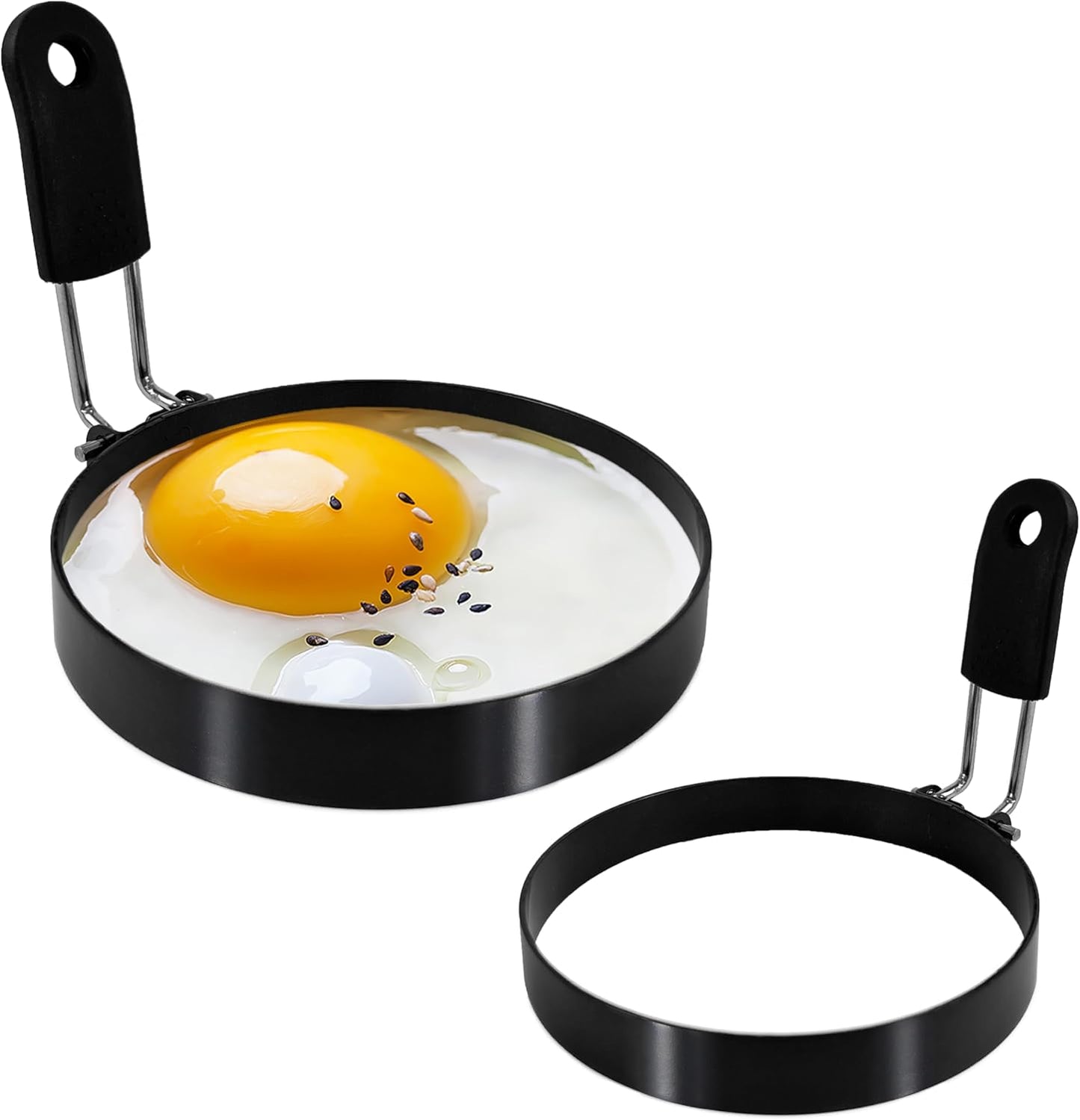 3.5'' Egg Rings with Silicone Handle, Stainless Steel Egg Cooking Rings，Nonstick，For Frying Eggs and English Muffins Pancake, Egg Mold Shaper For Breakfast