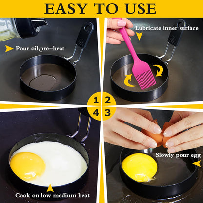 3.5'' Egg Rings with Silicone Handle, Stainless Steel Egg Cooking Rings，Nonstick，For Frying Eggs and English Muffins Pancake, Egg Mold Shaper For Breakfast