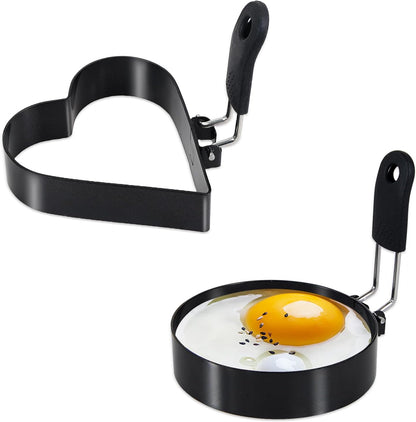 3.5'' Egg Rings with Silicone Handle, Stainless Steel Egg Cooking Rings，Nonstick，For Frying Eggs and English Muffins Pancake, Egg Mold Shaper For Breakfast