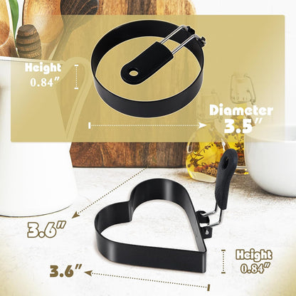 3.5'' Egg Rings with Silicone Handle, Stainless Steel Egg Cooking Rings，Nonstick，For Frying Eggs and English Muffins Pancake, Egg Mold Shaper For Breakfast
