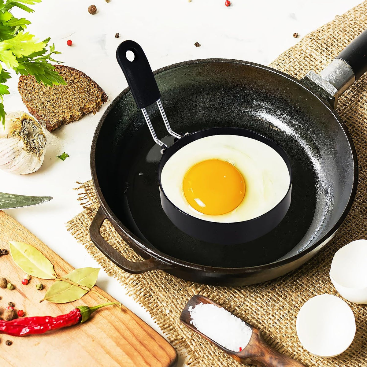 3.5'' Egg Rings with Silicone Handle, Stainless Steel Egg Cooking Rings，Nonstick，For Frying Eggs and English Muffins Pancake, Egg Mold Shaper For Breakfast