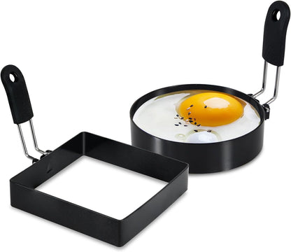 3.5'' Egg Rings with Silicone Handle, Stainless Steel Egg Cooking Rings，Nonstick，For Frying Eggs and English Muffins Pancake, Egg Mold Shaper For Breakfast