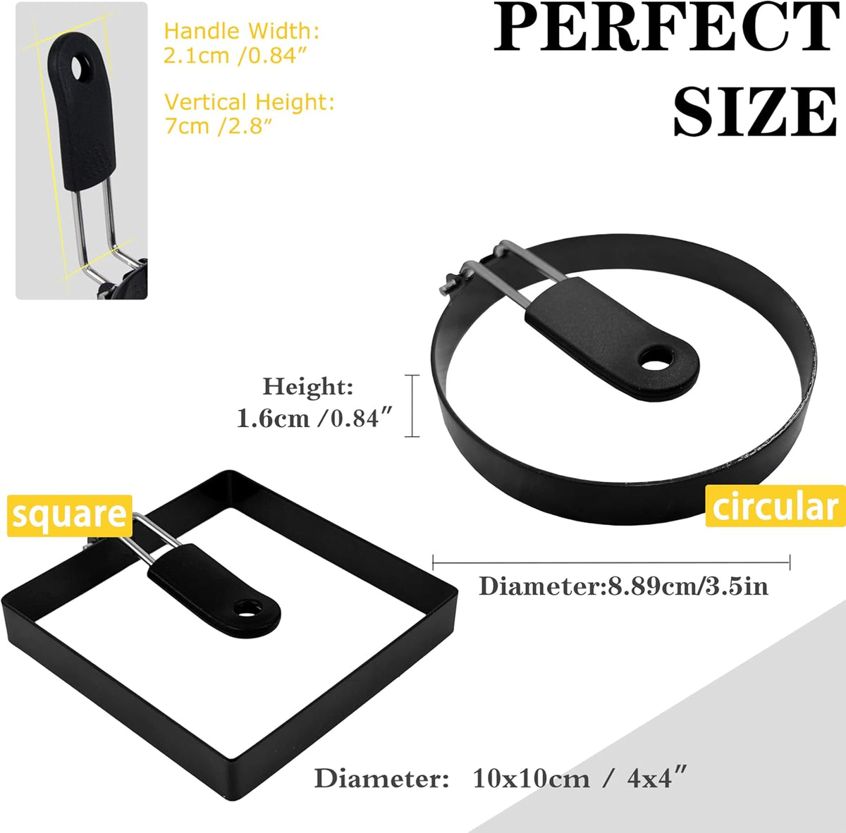 3.5'' Egg Rings with Silicone Handle, Stainless Steel Egg Cooking Rings，Nonstick，For Frying Eggs and English Muffins Pancake, Egg Mold Shaper For Breakfast