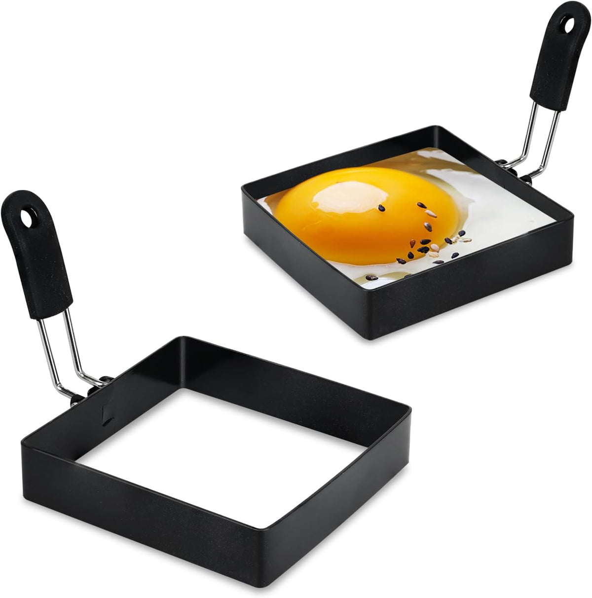 3.5'' Egg Rings with Silicone Handle, Stainless Steel Egg Cooking Rings，Nonstick，For Frying Eggs and English Muffins Pancake, Egg Mold Shaper For Breakfast